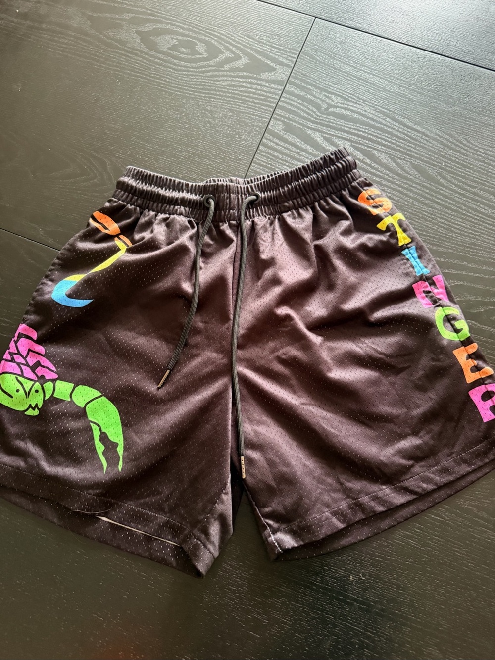 Men's Black WCW Sting Logo Graphic Athletic Shorts Drawstring Pockets Sz XS